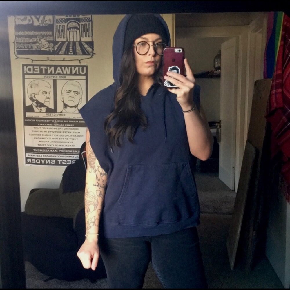 Hanes navy cutoff sweatshirt from Urban Outfitters